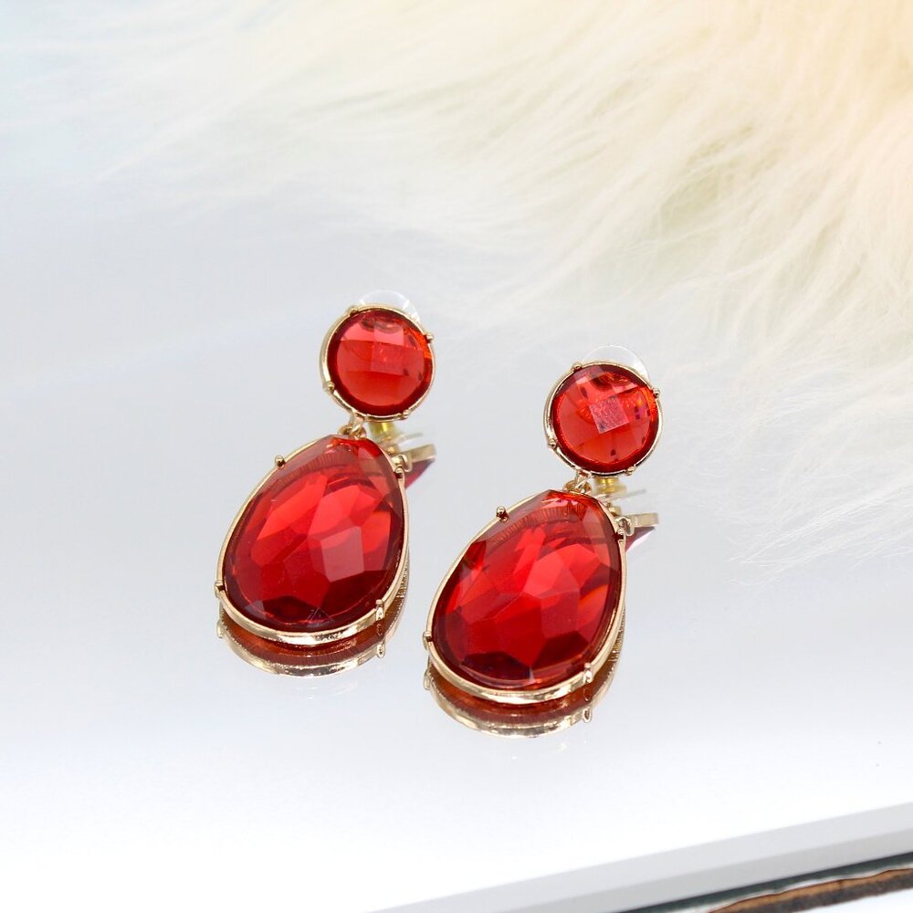 NWT Natasha Red Gold-tone Dangle Earrings